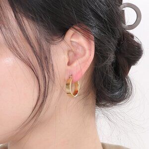 3/$35 18k Gold Plated Wide Flat Band Hoop Earrings Chunky Medium Huggies New